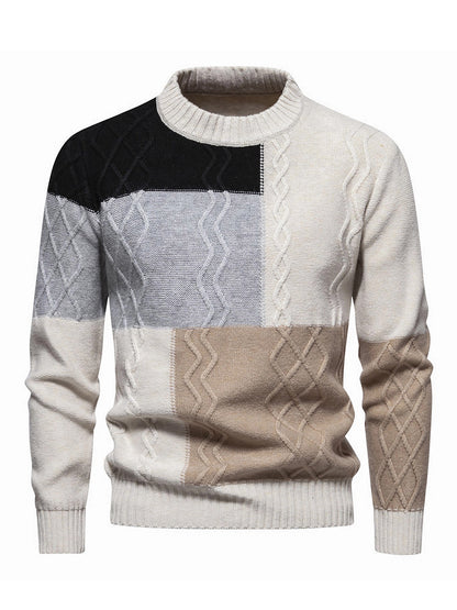 Գունավոր համադրություններով կլոր օձիքով պուլովեր սվիտեր տղամարդկանց համար, նորաձև ազատ գործվածքով վերնաշապիկ աշնանային և ձմեռային երիտասարդների համար