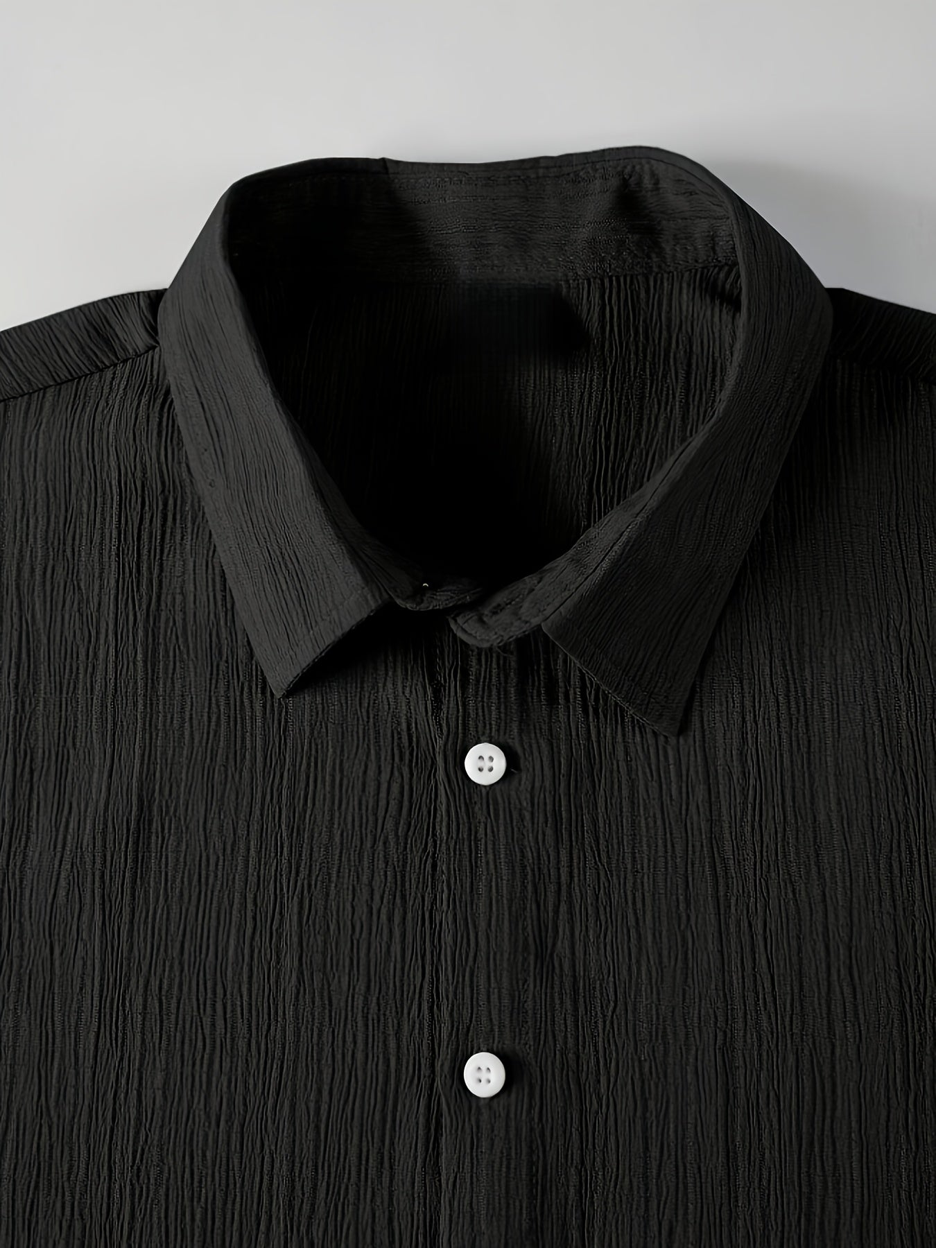 Men's Casual Button-Front Shirt with Lapel Collar, Lightweight Polyest