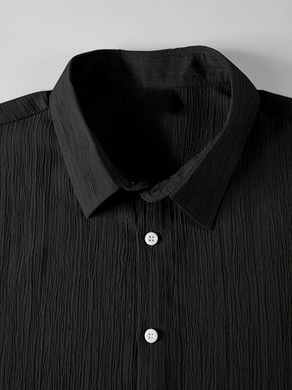 Men's Casual Button-Front Shirt with Lapel Collar, Lightweight Polyest