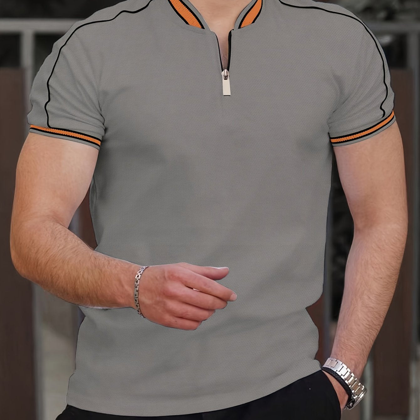 [T-Shirt] Men's Summer Casual Short Sleeve T-Shirt - Breathable Mesh Crew Neck Henley Style Zip Placket, Breathable Fabric, Dry Cleanable Regular Fit Outdoor & Casual Attire, Loose Style, Zip Front Design, Easy Care, Zip Shir - ayq