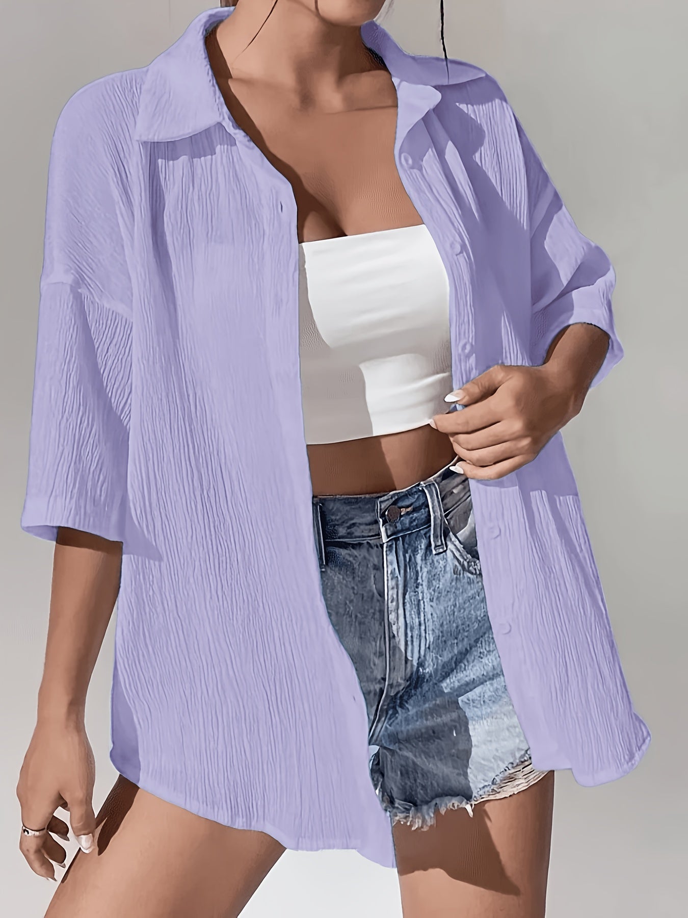 Women's Casual Solid Color Short Sleeve Polo Shirt for Summer