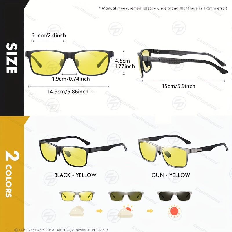 Photochromic Square Sunglasses for Men and Women - Day & Night Driving