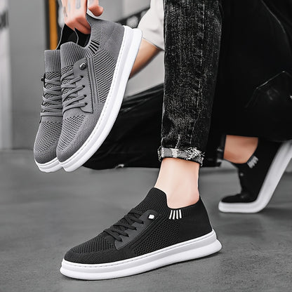 Men's Breathable Mesh Sneakers - Casual Retro Slip-On Flats with Soft PVC Sole, Lace-Up Closure for Spring/Summer Outdoor and Casual Attire