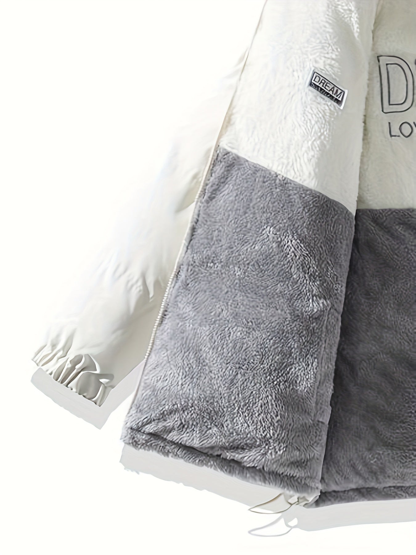 Տղամարդու երկկողմանի բրդյա ծածկույթով հաստ բաճկոն՝ առօրյա կանգնած օձիքով՝ տառերի տպագրությամբ, սովորական չափսերով, գրպաններով, պոլիեսթերային լցոնով, բազմակողմանի աշուն/ձմեռ համար, ձմեռային բաճկոն