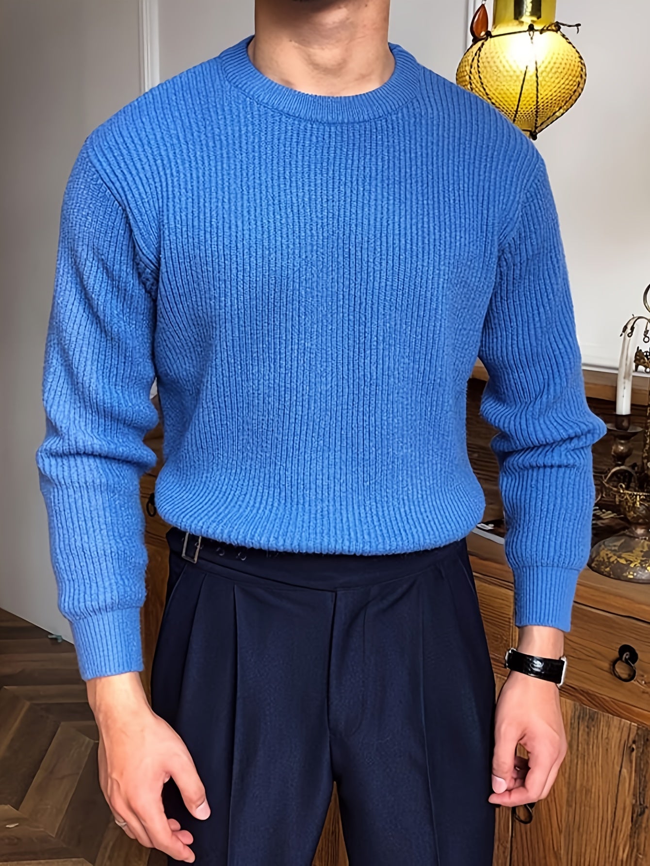 Բաց գույնի, հասուն ոճի աշուն/ձմեռ, հիմնական, տղամարդկանց համար, երկար թևքերով, առօրյա, բրիտանական, կլոր վզնոցով, տրիկոտաժե, բարձր օձիքավոր վերնաշապիկով