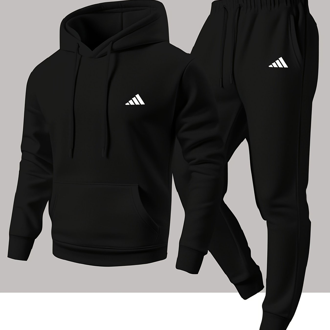Men'S Trendy And Minimalist Triangular Striped Logo Hoodie And Sweatpants Set for Spring And Autumn, Featuring a Loose And Comfortable Design Suitable for Sports And Leisure, Machine Washable