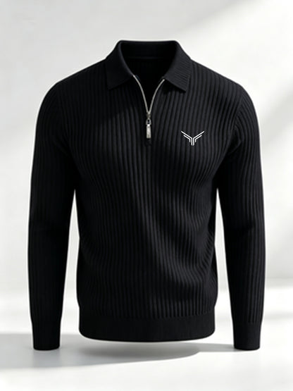 Men's Casual Long-Sleeve Ribbed Half-Zip Polo for Fall