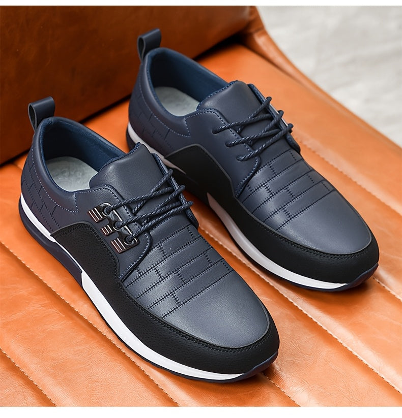 1pair Men'S Casual Business Sneakers, Round Toe, Low-Top, Solid Color, Faux Upper, with Fabric Lining, EVA Insole, PVC Sole, Lace-Up Closure for Daily and Leisure Wear
