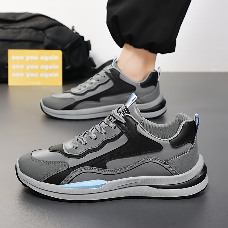 Men's Color Block Skate Sneakers - Breathable PU Low-Top Shoes