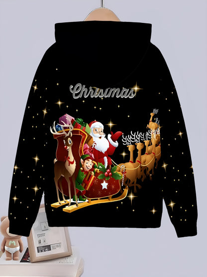 Christmas Fashion 3D Print, Boys' Fashion 3D Print Casual Hooded Zip-Up Cardigan Set, Suitable for Outdoor Activities, Boys' Top and Pants Outfit, Hooded Sweatshirt and Pants Set, Long Sleeve Hoodie and Pants Set, Christma Ou