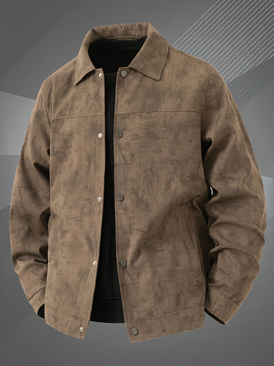 Men'S Lightweight Casual Jacket with Button Front and Snap Closure, 100% Polyester - Durable Fabric, Vintage Style Distressed Coat, Elegant Outerwear for Men, Machine Washable, Suitable for Daily Life, Work Travel, Outdoor Le