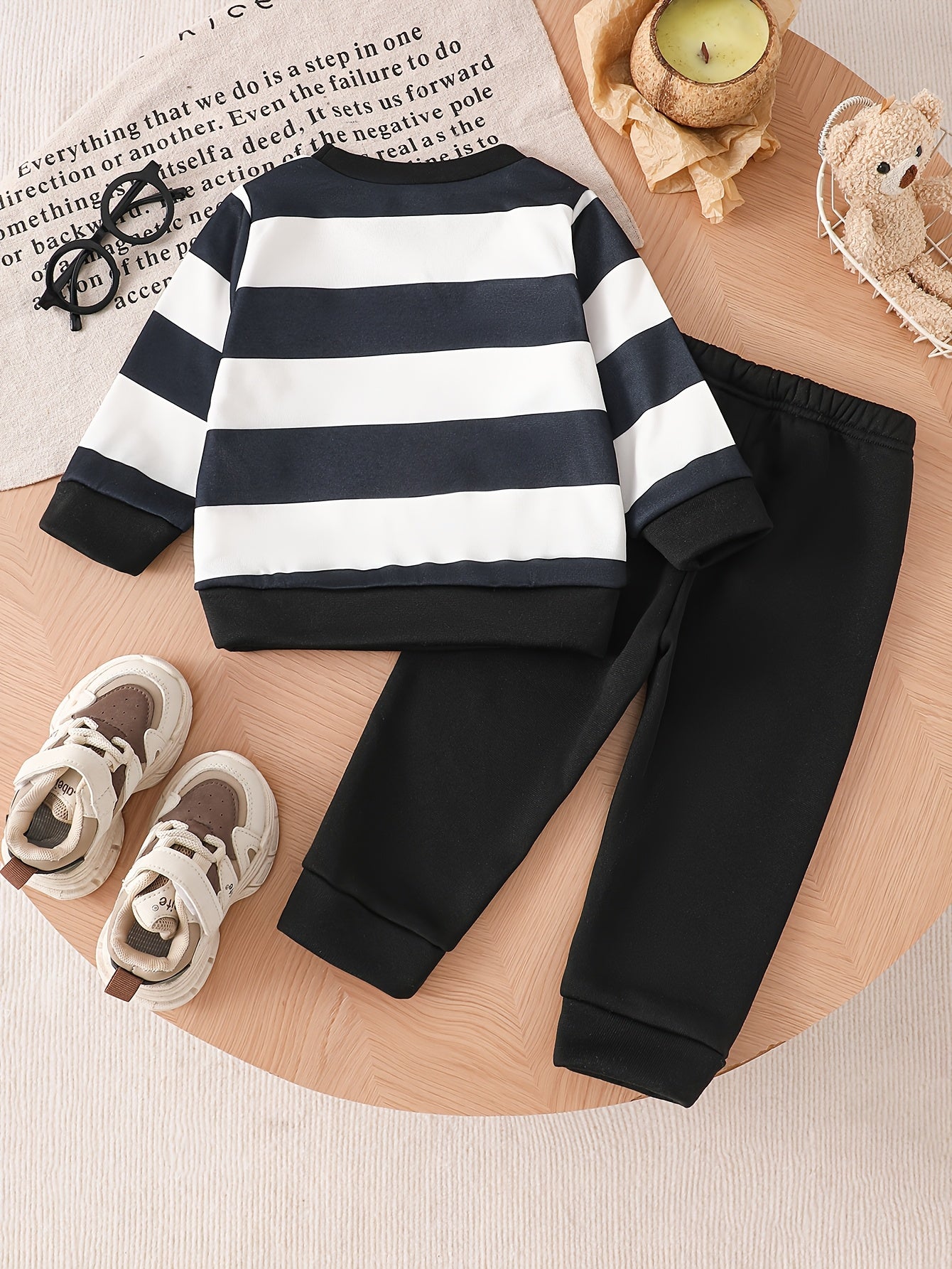Baby Boy Fall Winter Striped Velvet Sweatshirt and Pants Set