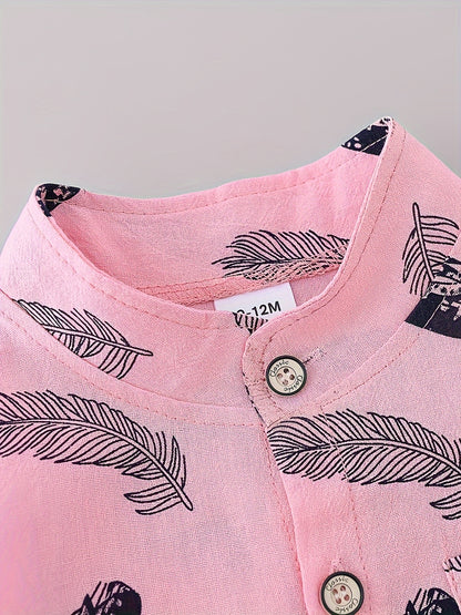 Toddler Summer Cotton Feather Print Shirt & Shorts Set