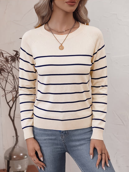 Women's Casual Striped Round Neck Pullover Sweater