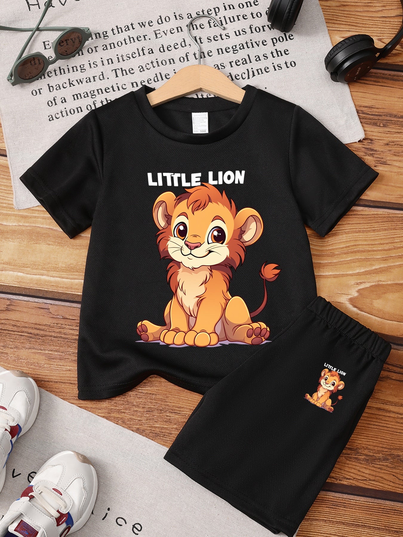 Boys' Casual Lion Print T-Shirt and Shorts Set for Spring/Summer