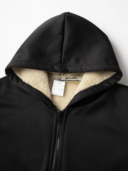 2pcs Boys' Fashion Fleece-Lined Thickened Jacket + Pants Set, Stylish Zip-Up Hoodie and Casual Sportswear Outfit for Autumn/Winter, Perfect Gift, Perfect for Outdoor, Autumn/winter Coat For Boy, Sportswear Suit For Boy, Boy C