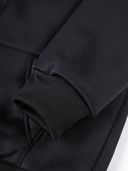 2 հատ տղաների համար նախատեսված բրդյա աստառով գլխարկով սվիտեր + առօրյա տաբատների հավաքածու, միագույն երկարաթև, կայծակաճարմանդով վերնաշապիկ՝ միջին ձգվողության տաք գործվածքից, աշուն/ձմեռ սեզոնի համար, իդեալական է