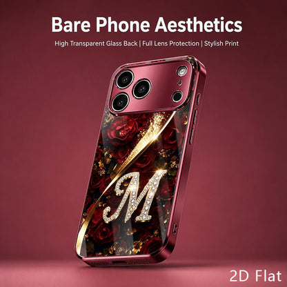 Luxury Rose Gold Rhinestone 'M' Glass Phone Case for iPhone