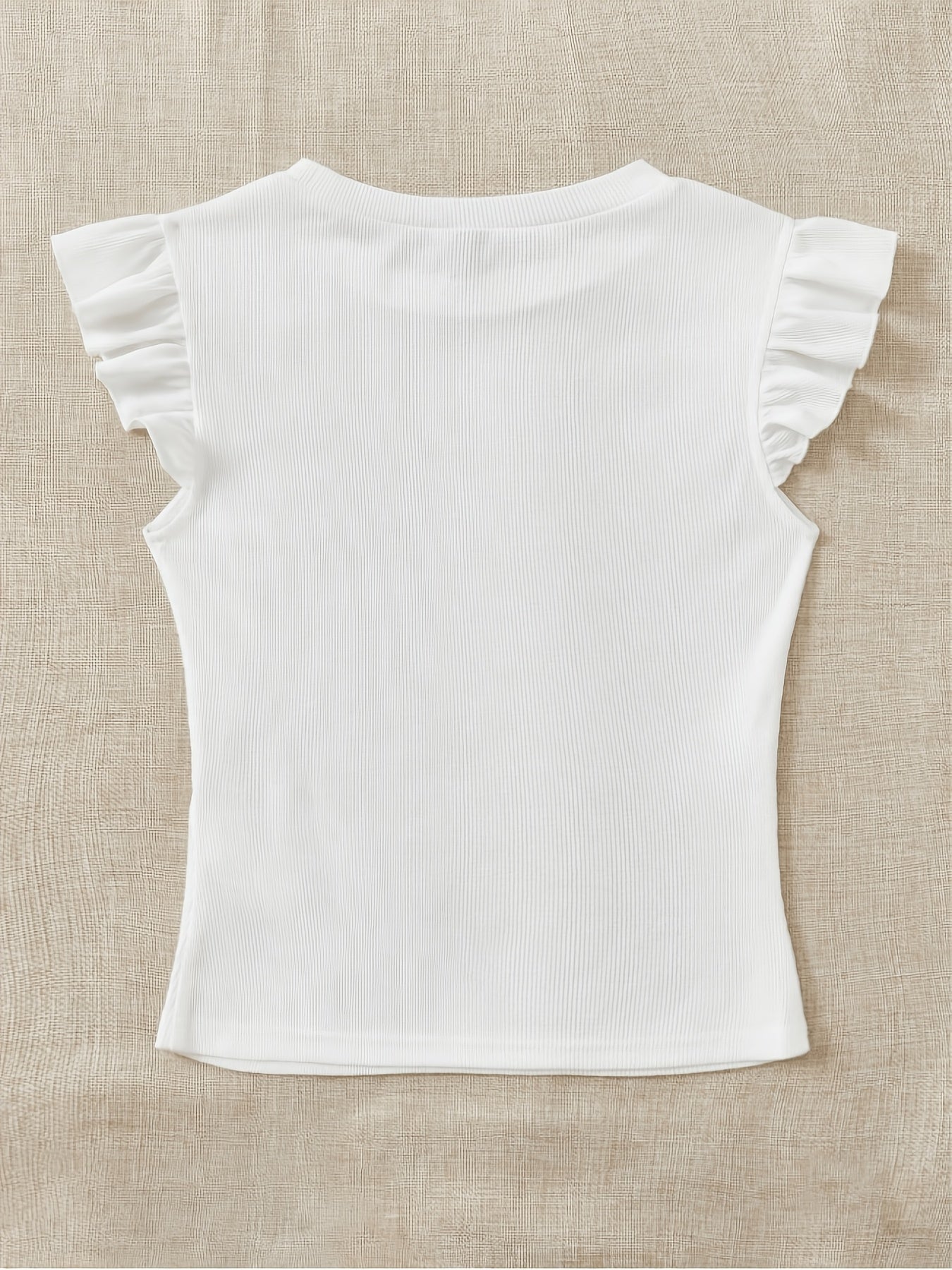 Slim Fit Ribbed Ruffle Sleeve T-Shirt for Women, Summer Chic - ayq