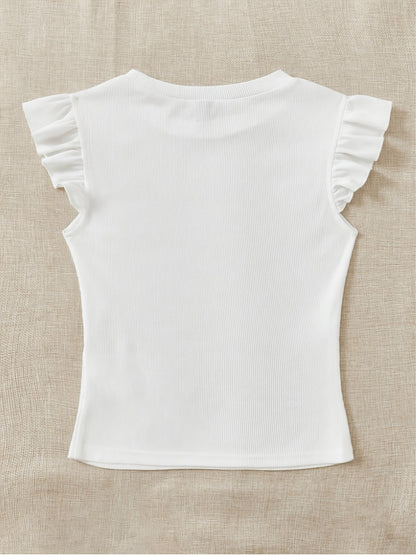 Slim Fit Ribbed Ruffle Sleeve T-Shirt for Women, Summer Chic - ayq