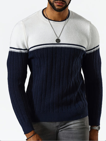 Աշնանային և ձմեռային տղամարդկանց գունային բլոկներով գծավոր կլոր օձիքով սվիտեր