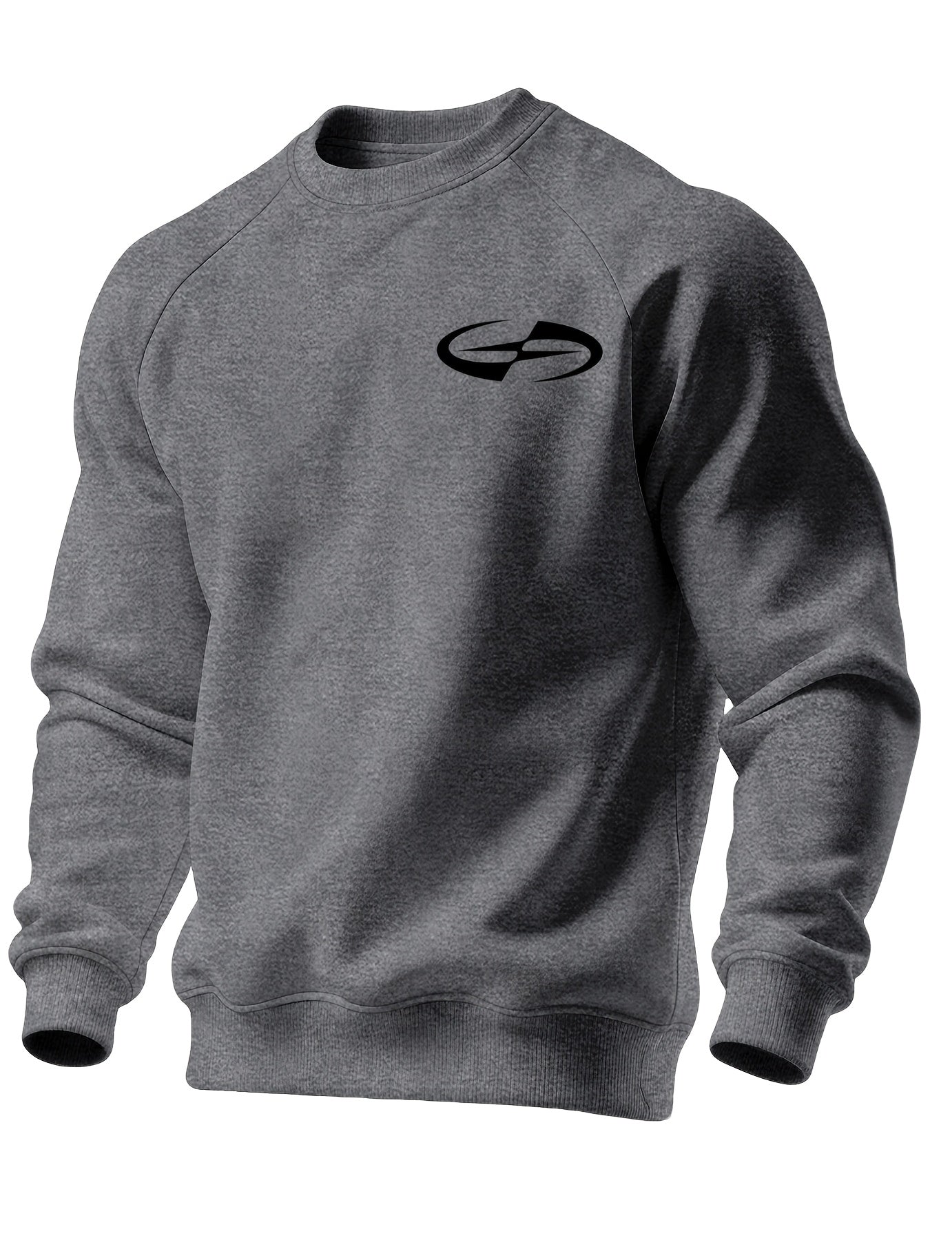 Men's Casual Crew Neck Black Print Sweatshirt for Spring/Fall