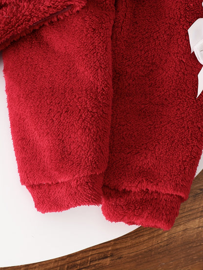 Two-Piece Cute Girls' Autumn/Winter Set: Long Sleeve Hooded Plush Butterfly Top with Pants, Perfect for Daily Outdoor Wear. Cozy Faux Fur Fabric - Essential Indoor & Winter Accessory and Holiday Gift Idea, Perfect for Outdoor