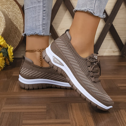 Women'S Knit Casual Sneakers - Stylish Striped Weave Pattern, Breathable Non-Slip Comfort Shoes with Rubber Sole for Outdoor Wear