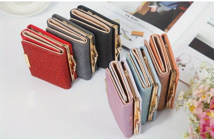 1pc, Women's Luxury High-Quality Wallet, Multi-Functional Multi-Card Slot Exclusive Coin Purse, Portable Compact Versatile Travel, Gorgeous Small Sequins, Exquisite Lady Gentle Style, Unique Design, Metal Snap Closure, Solid
