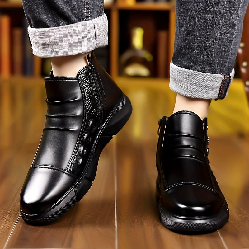 2025 New Winter Men's Thickened Black Mid-Top Business Casual Snow Boots