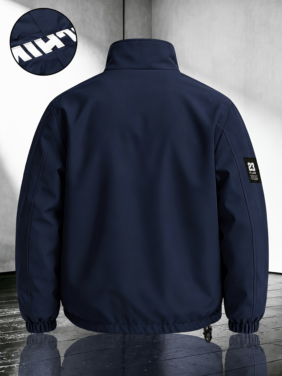 Men's Casual Polyester Bomber Jacket with Stand Collar