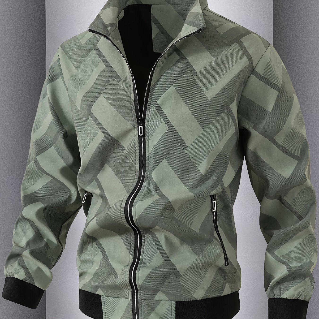 Men'S Lightweight Softshell Jacket - Olive Green/Black/Gray/ - Stand Collar Windproof Coat with Zippered Pockets - Non-Stretch Fabric for Hiking, Gym, Casual Outdoors - Spring/Fall Athletic Outerwear - Easy-Care Sportswear, H