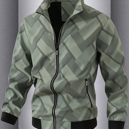 Men'S Lightweight Softshell Jacket - Olive Green/Black/Gray/ - Stand Collar Windproof Coat with Zippered Pockets - Non-Stretch Fabric for Hiking, Gym, Casual Outdoors - Spring/Fall Athletic Outerwear - Easy-Care Sportswear, H