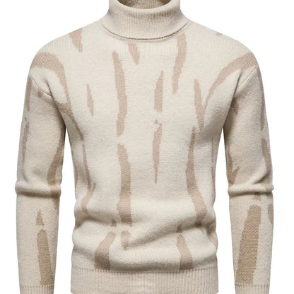Men'S Zebra Print Turtleneck Knitted Sweater for Casual Warmth in Autumn And Winter