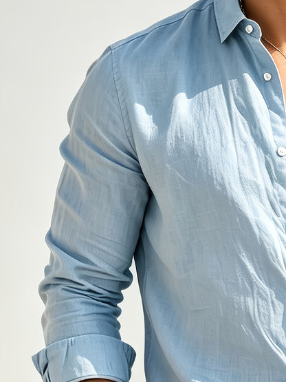 Men's Lightweight Long-Sleeve Casual Cotton Blend Shirt