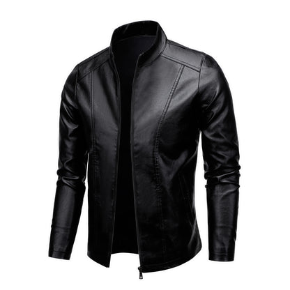 Men'S Casual Jacket - Stand Collar Zip-Up Long Sleeve - 100% Polyurethane, Solid Color, Non-Stretch Woven Fabric, Regular Fit with Functional Pockets for Daily Wear
