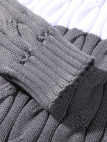 Men's Business Style Color-Block Sweater, Fashionable Trendy Spliced Large Lapel Pullover, Versatile Button-Design Sweatshirt