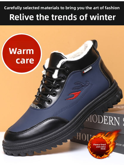 Men'S Winter Fashion Non-slip Snow Boots | High-Top, Thickened, Casual, Microfiber Upper, Rubber Sole, Lace Closure