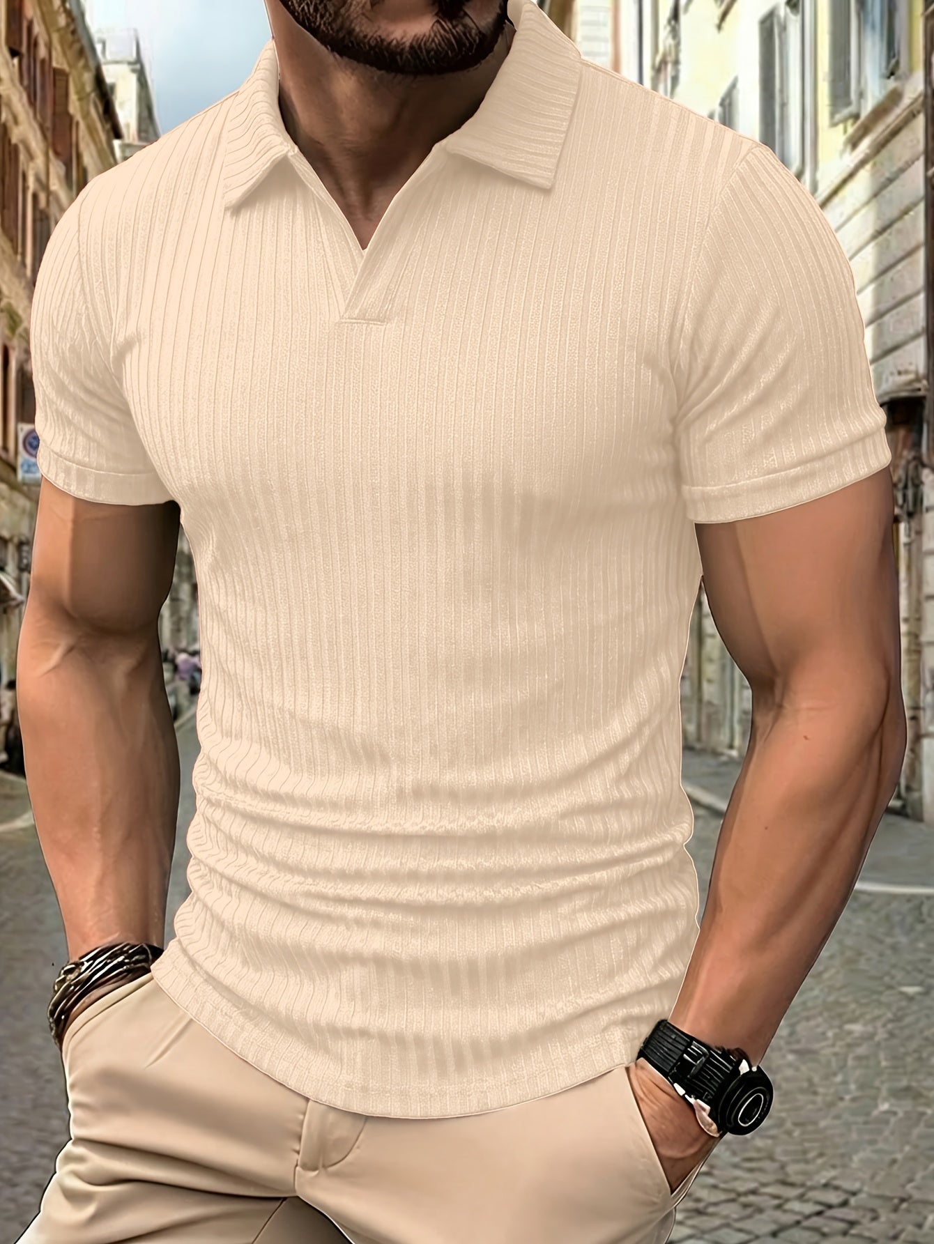 Men's Vintage Short Sleeve Polo Shirt - Soft Stretch Polyester - ayq