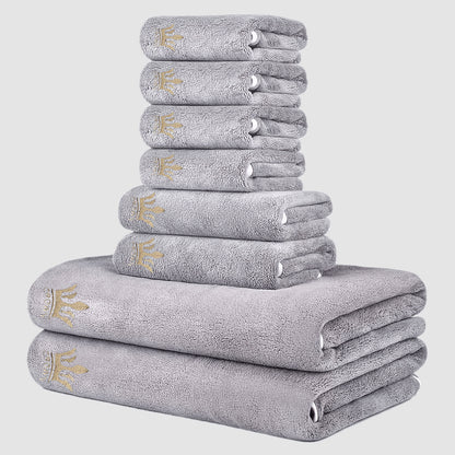 8pcs Super Soft Coral Bath Towel Set, Crown Embroidery, 2pcs 70 X 140Cm Bath Towels, 2pcs 42 X 70 Cm Hand Towels, 4pcs 35 X 35 Cm Washcloths, Quick-Drying, Fast-Absorbing, Lightweight, Perfect for Home, Hotel And Spa Use, Out - ayq