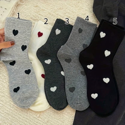 5 Pairs Elegant Heart Pattern Mid-Calf Socks for Couples