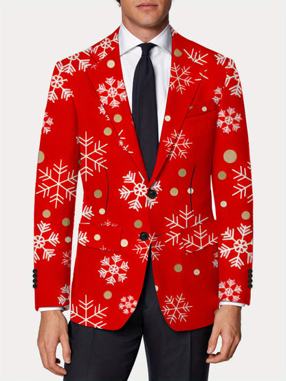 Men'S Blazer - Red & White Snowflake pattern with Golden dots, Business Formal & Casual Coat, All-Season Jacket for Office, Parties, Everyday - Classic Lapel, Structured Fit, Easy-Care Professional Outerwear, Office Wear, Tre