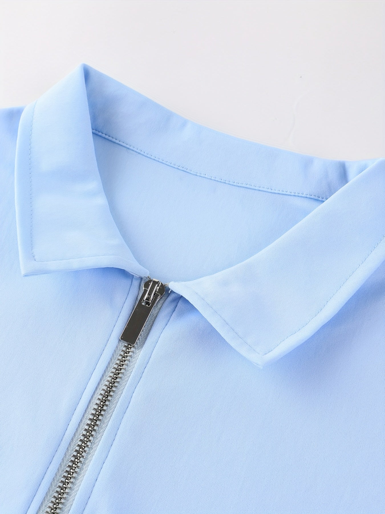 [Golf Apparel] Men's Classic White Shirt - Casual Summer Style with Short Sleeves, Zipper Collar, and Stretch Polyester Fabric - Perfect for Streetwear & Golf