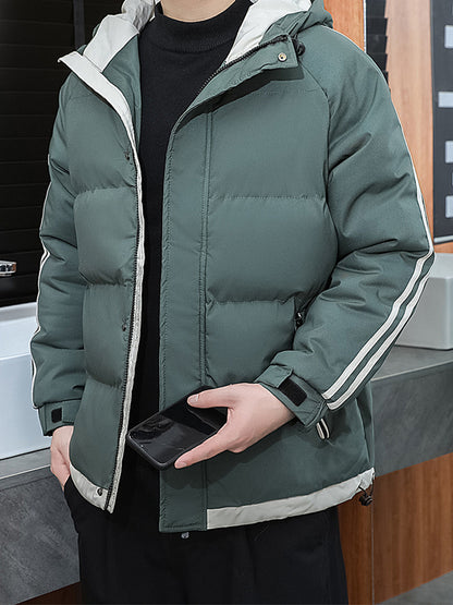 1 հատ տղամարդու ձմեռային բաճկոն գլխարկով, լցոնված վերարկու, սպիտակ և մուգ կանաչ, ոսկեգույն կայծակաճարմանդով, լվացվող մեքենայով, ամենօրյա, արտաքին հագուստի համար (ձյունակայուն, քամուց պաշտպանված) - սովորական, դահուկավազքի, ցրտի համար