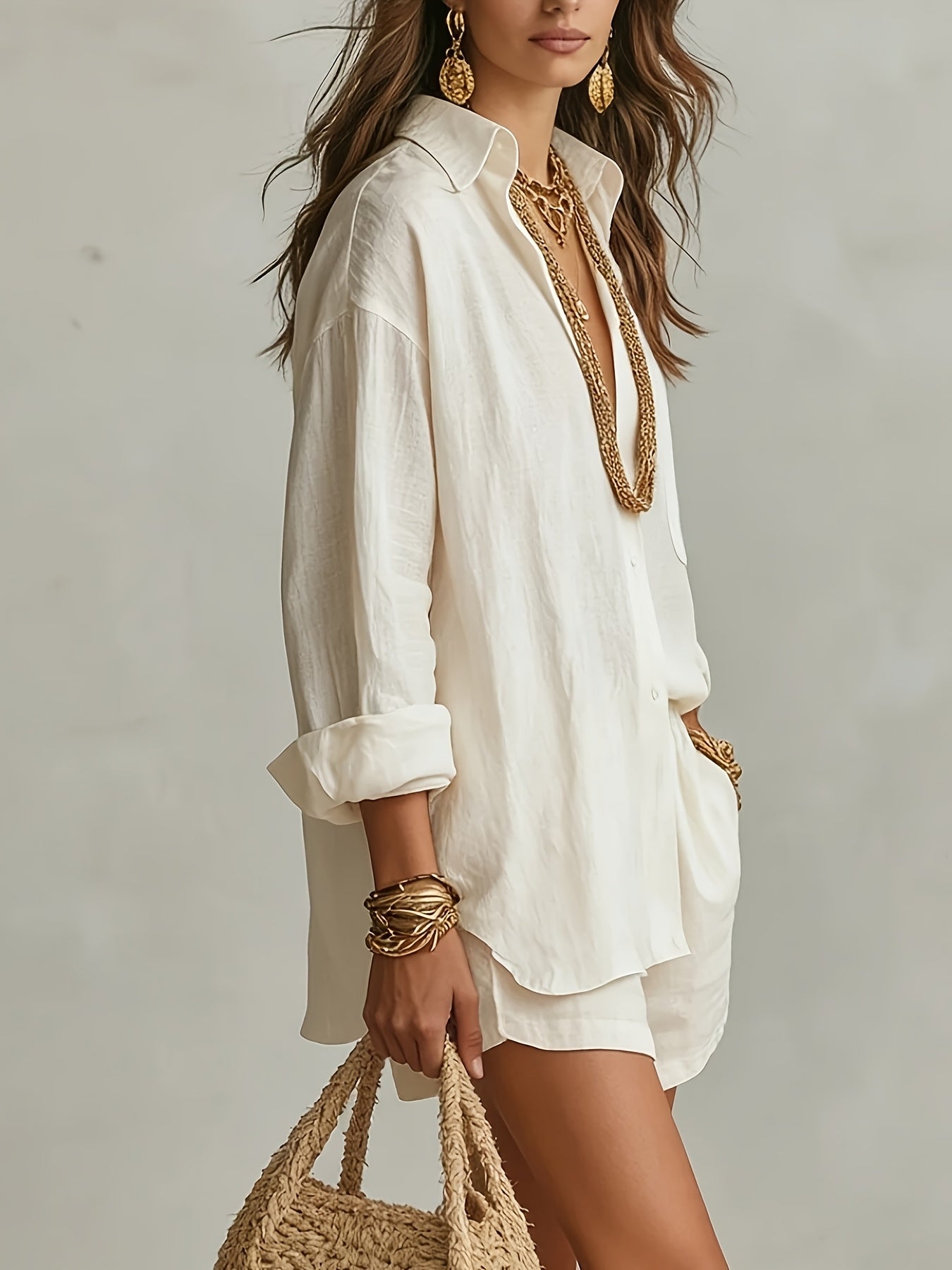 Elegant Women’s Casual Shirt and Shorts Set for Spring/Summer