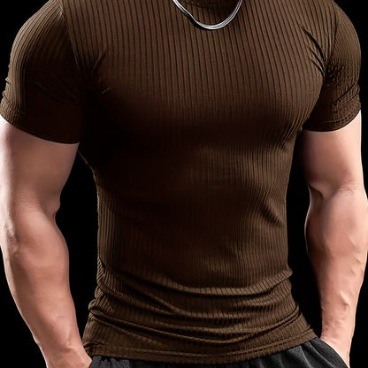 Men's Stretch Fit Short Sleeve T-Shirt - Breathable, Comfortable Polyester Blend, Solid Blue, Crew Neck, Casual  Sporty Style for Spring/Summer