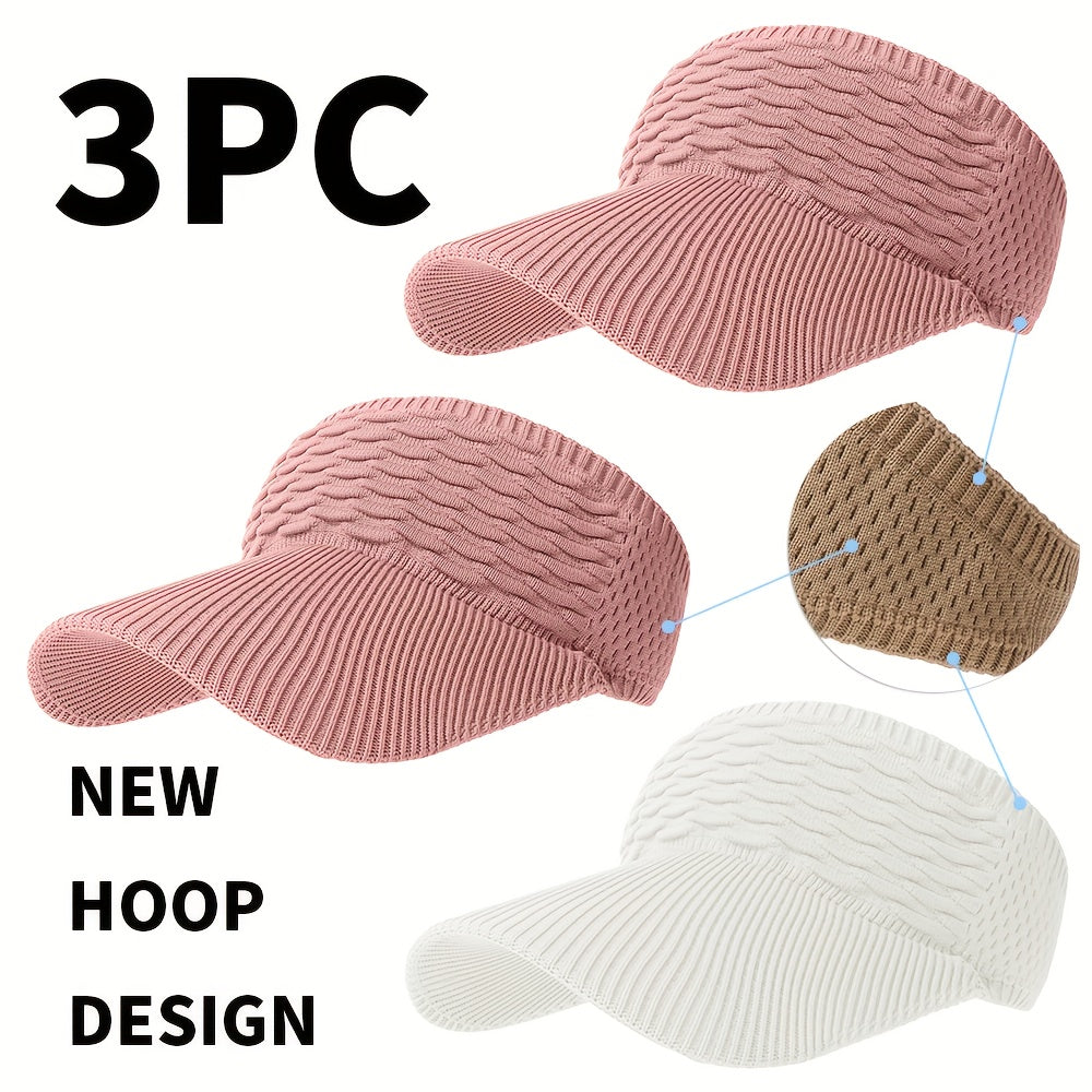 3-Pack Breathable Knit Beanies with Wave Pattern for All-Season Wear