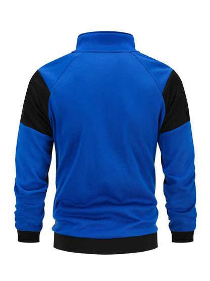 Men's Slim Fit Color Block Zip-Up Jacket with Stand Collar