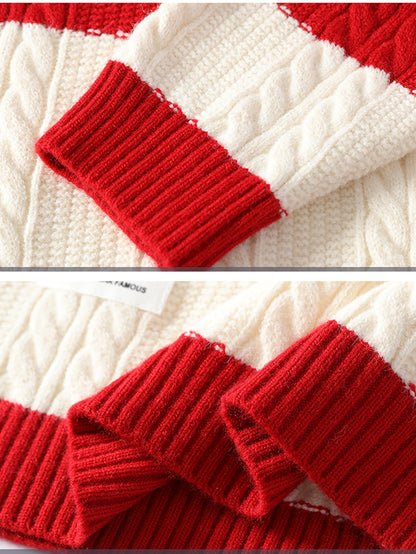 Գծավոր, գունային բլոկներով տրիկոտաժե սվիտեր տղամարդկանց համար | Ազատ չափս, կլոր վզնոց, կողային տրիկոտաժ, իդեալական է գարուն/աշուն սեզոնի համար, փողոցային ոճ, կատարյալ է դեռահաս տղաների համար