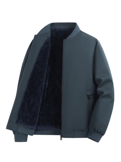 Men's Casual Lined Fleece Jacket with Baseball Collar